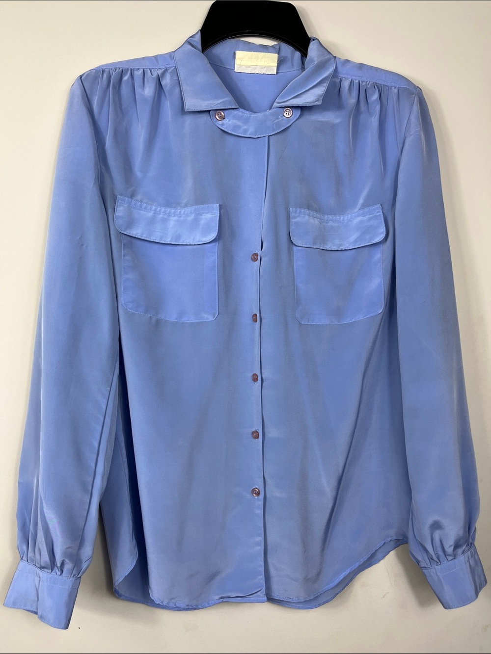 Compositions Light Blue Button Front Blouse Long Sleeve Pocket Top Small